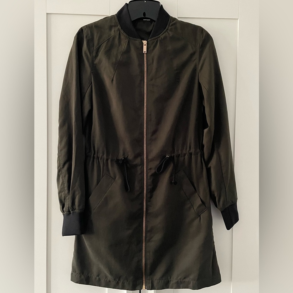 H&M Women Long Light Jacket Long Sleeve Olive Green Fall Spring